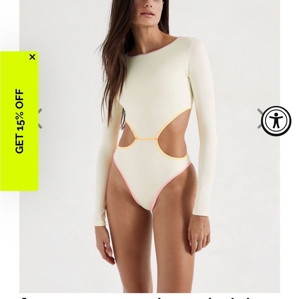 Cream Long Sleeve Cutout swimsuit